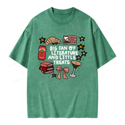 Pagewings Big Fan Of Literature And Little Treats Unisex Washed T-shirt