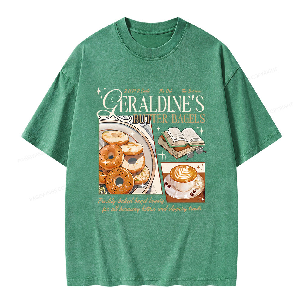 Pagewings Geraldines Buttery Bagels Unisex Washed T-shirt