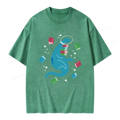 Pagewings Space Bookasaurus Unisex Washed T-shirt