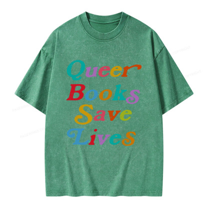 Pagewings Queer Books Save Lives Unisex Washed T-shirt