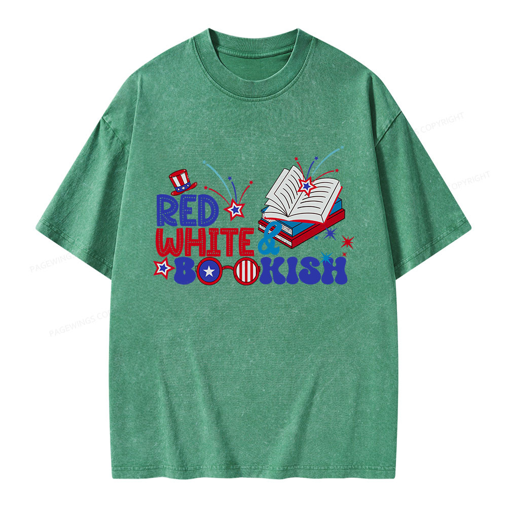 Pagewings Red White Bookish Unisex Washed T-shirt