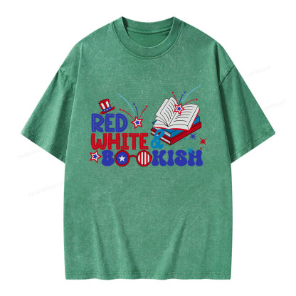 Pagewings Red White Bookish Unisex Washed T-shirt