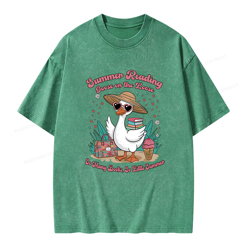 Pagewings Summer Reading Goose On The Loose Unisex Washed T-shirt