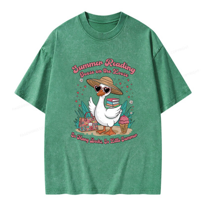 Pagewings Summer Reading Goose On The Loose Unisex Washed T-shirt