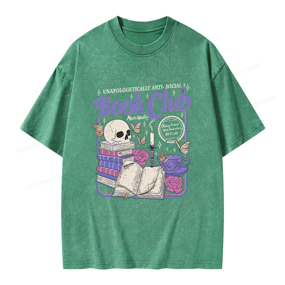 Pagewings Anti Social Book Club Unisex Washed T-shirt
