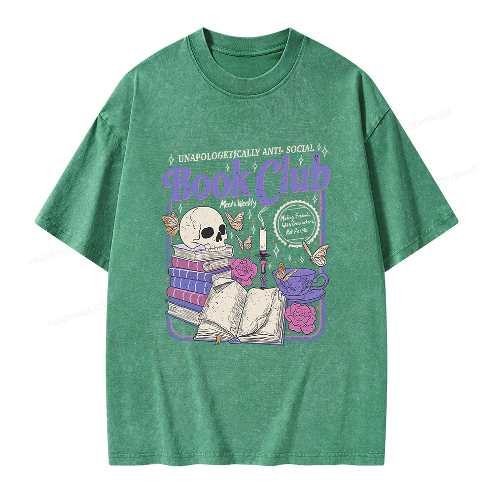 Pagewings Anti Social Book Club Unisex Washed T-shirt