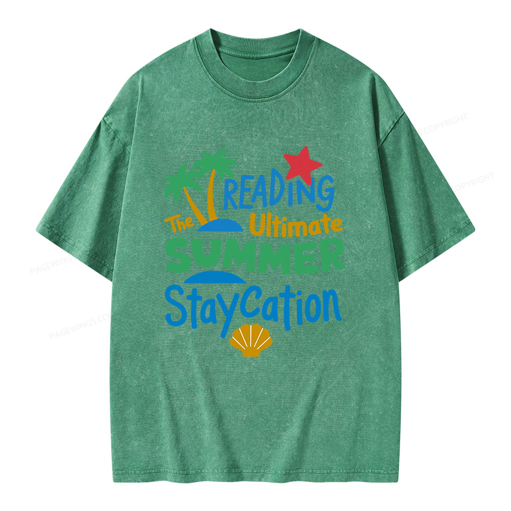 Pagewings Reading The Ultimate Summer Staycation Unisex Washed T-shirt