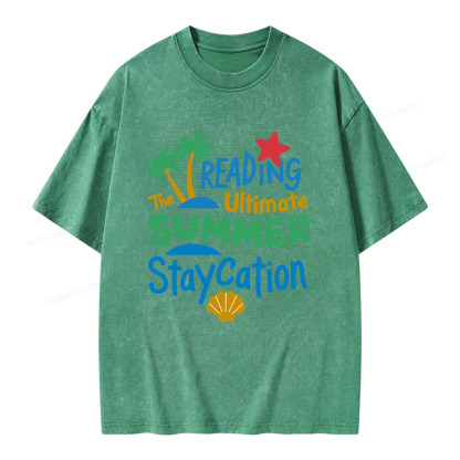 Pagewings Reading The Ultimate Summer Staycation Unisex Washed T-shirt