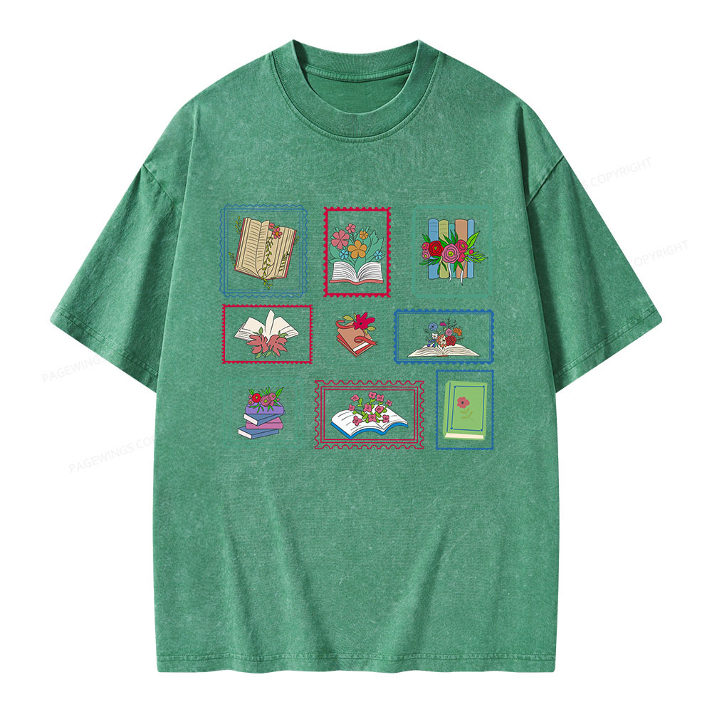 Pagewings Book Lover Postage Stamp Unisex Washed T-shirt