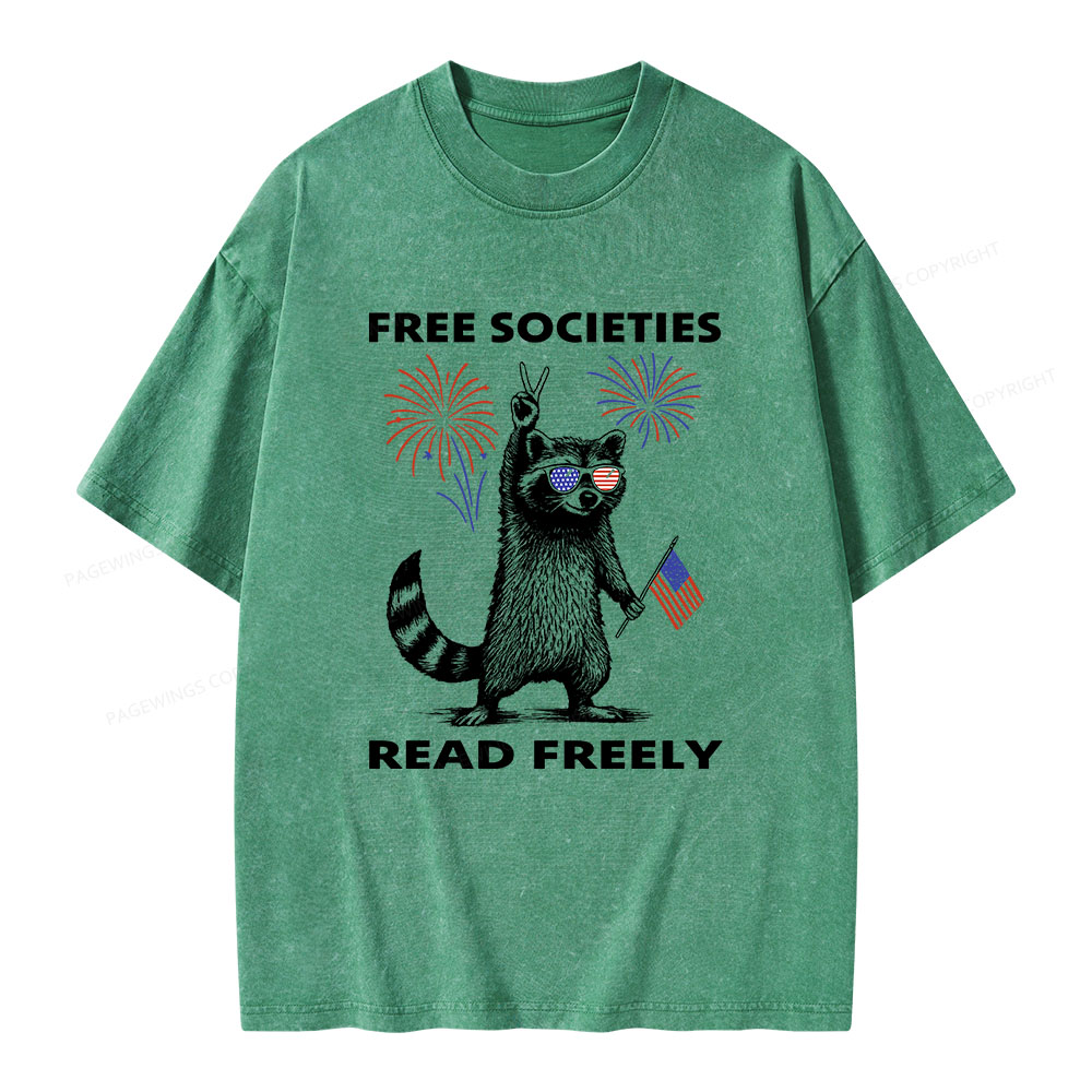 Pagewings Free Societies Read Freely Unisex Washed T-shirt