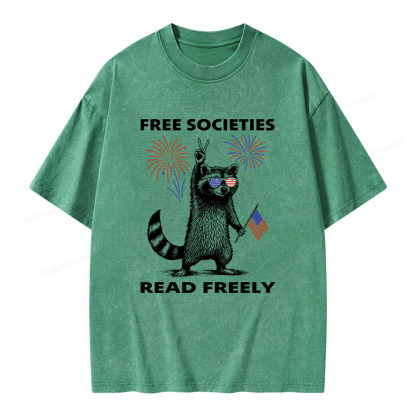 Pagewings Free Societies Read Freely Unisex Washed T-shirt