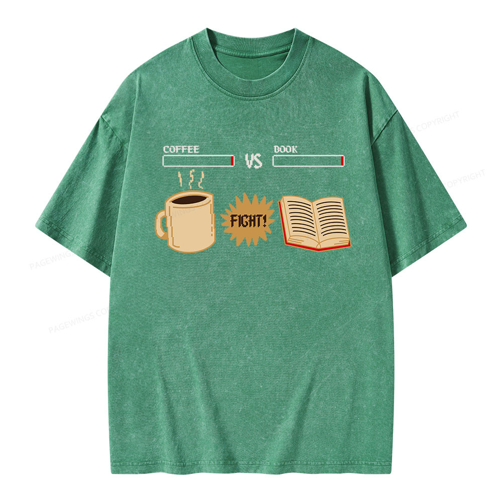Pagewings Coffee Vs Book Unisex Washed T-shirt
