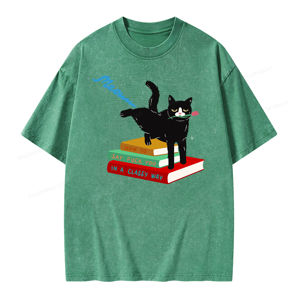Pagewing A handsome cat standing on a book Unisex Washed T-shirt
