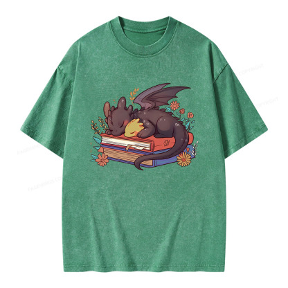 Pagewings Cute Book Dragon Unisex Washed T-shirt