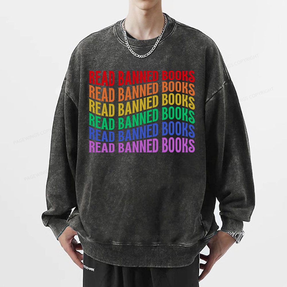 Pagewings Read Banned Books Unisex Washed Sweatshirt