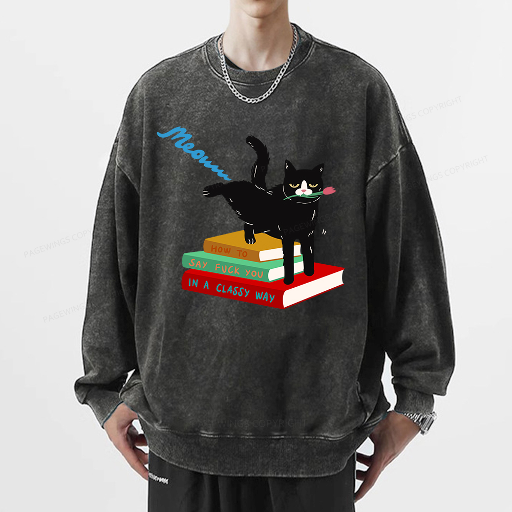 Pagewing A handsome cat standing on a book Unisex Washed Sweatshirt