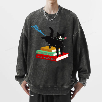 Pagewing A handsome cat standing on a book Unisex Washed Sweatshirt