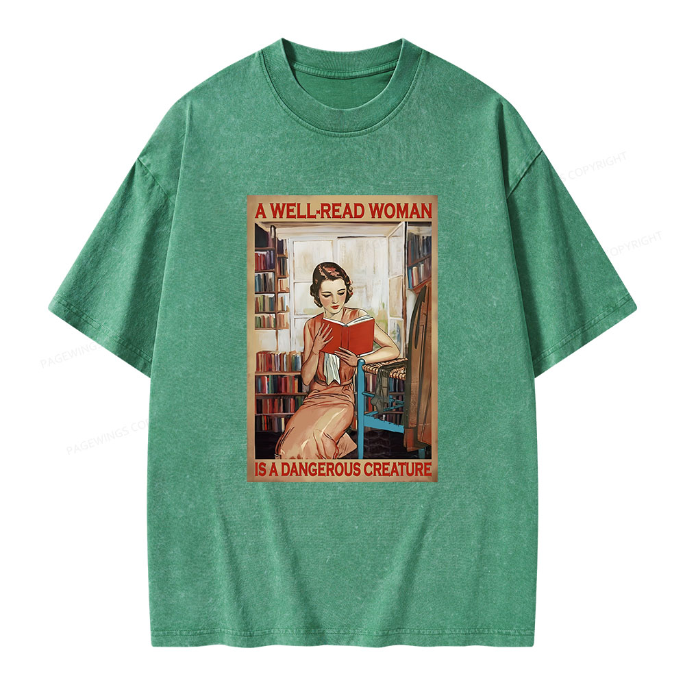 Pagewings Well-Read Woman Is A Dangerous Creature Unisex Washed T-shirt