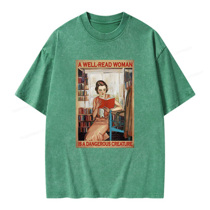 Pagewings Well-Read Woman Is A Dangerous Creature Unisex Washed T-shirt