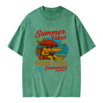Pagewings Book Girl Summer Feral Raccoon Unisex Washed T-shirt