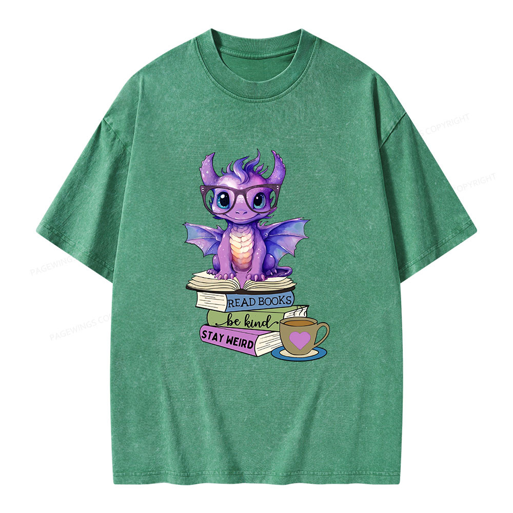 Pagewings Dragon Read Books Be Kind Stay Weird Unisex Washed T-shirt