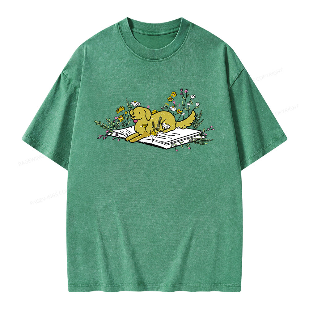 Pagewings Dog Read Books Be Kind Stay Weird Unisex Washed T-shirt
