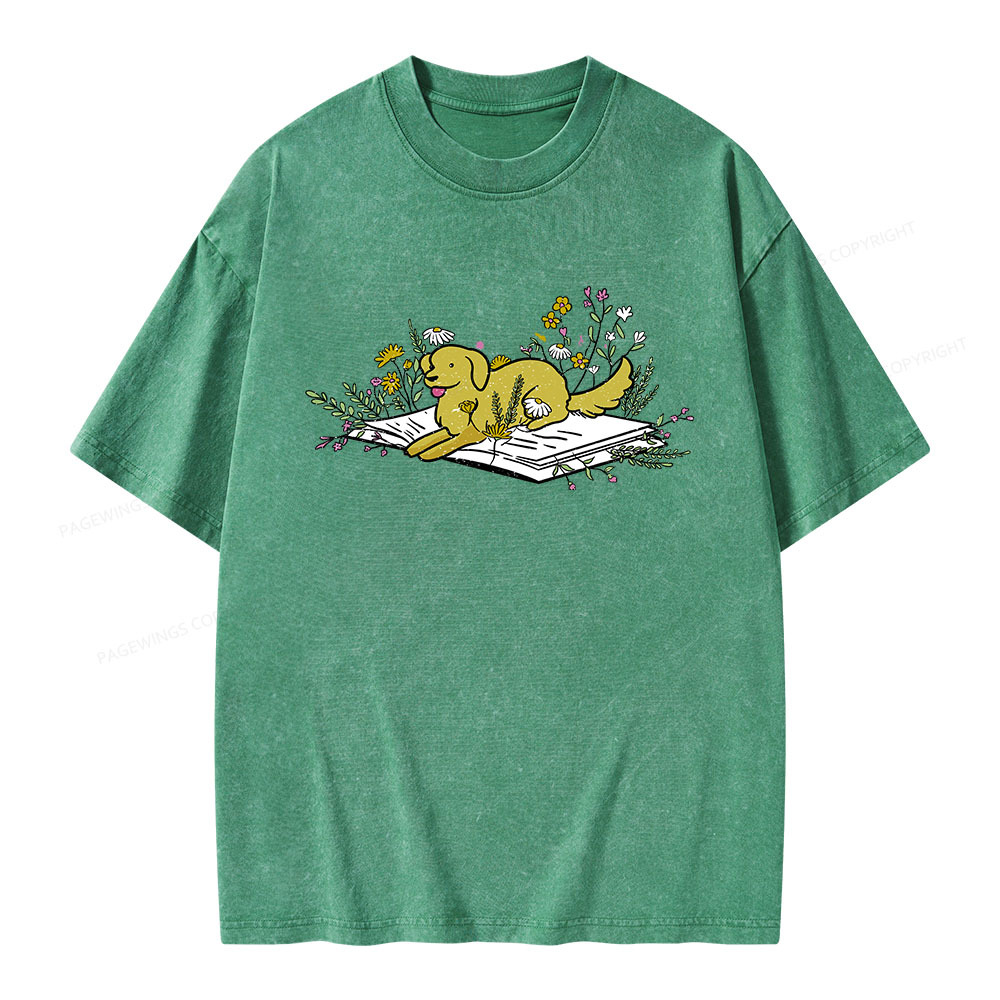 Pagewings Dog Read Books Be Kind Stay Weird Unisex Washed T-shirt
