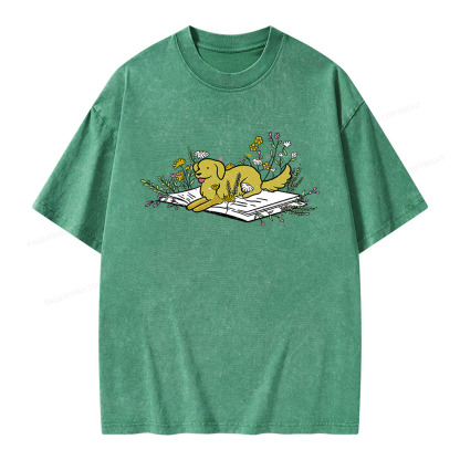 Pagewings Dog Read Books Be Kind Stay Weird Unisex Washed T-shirt