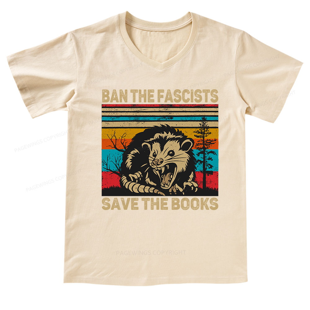 Pagewings Ban The Fascists  Save The Books V-neck T-shirt