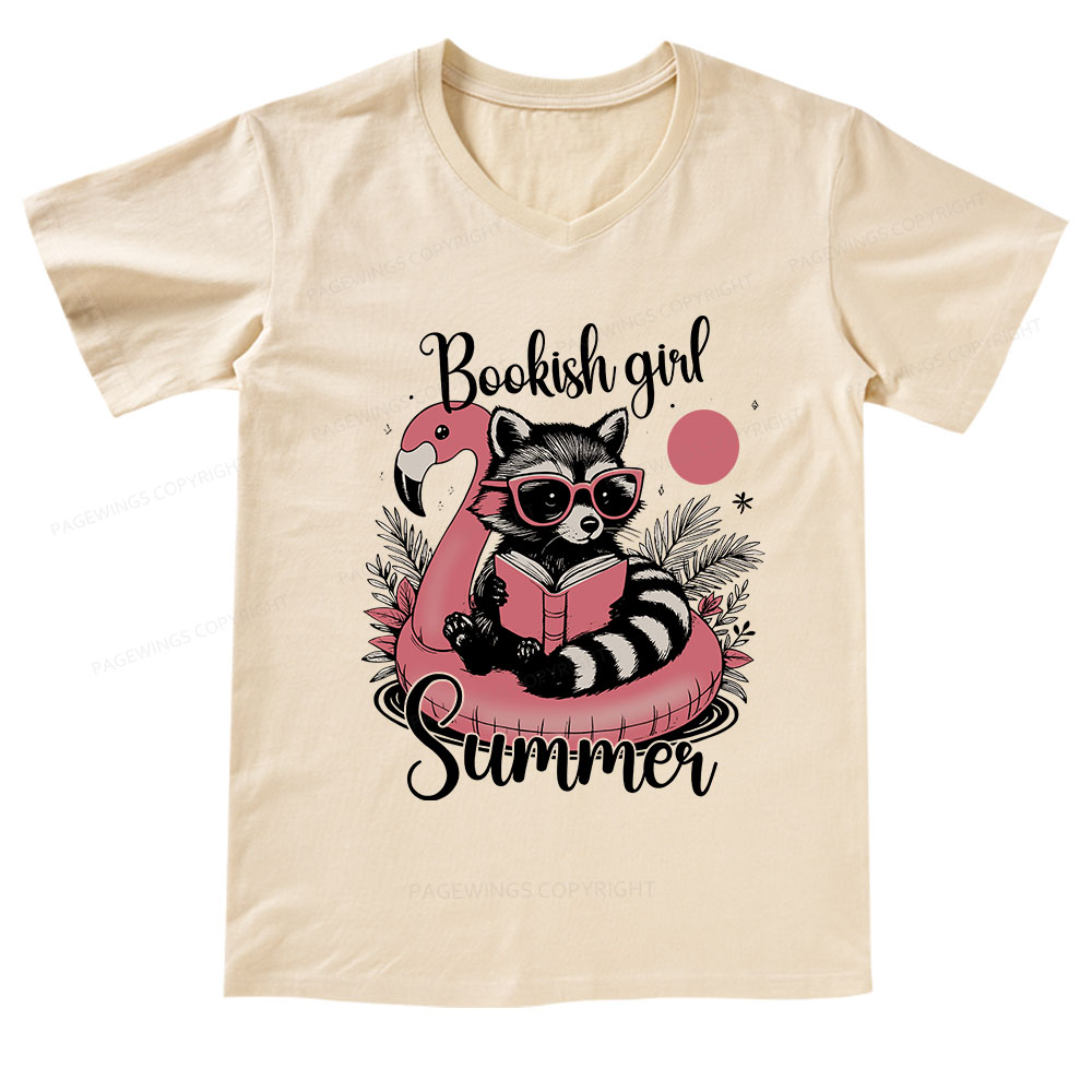 Pagewings Feral Bookish Girl Summer V-neck T-shirt