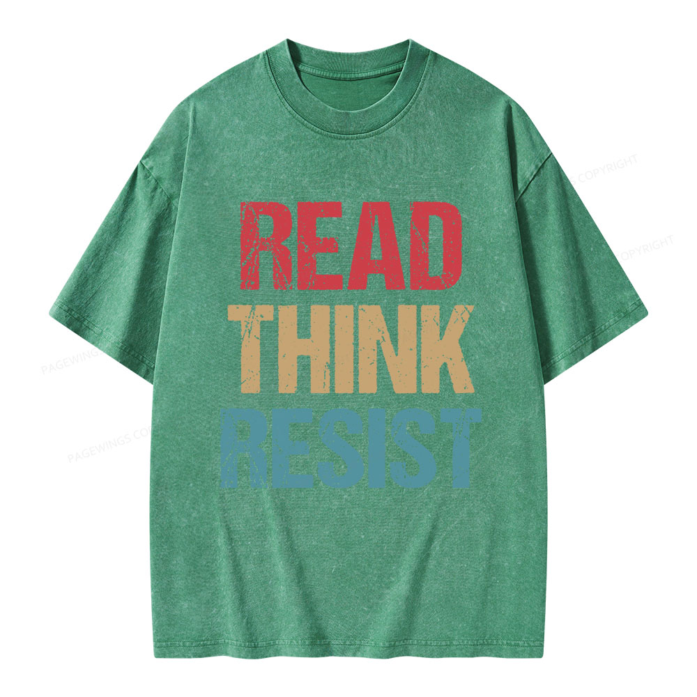 Pagewings Read Think Resist Unisex Washed T-shirt