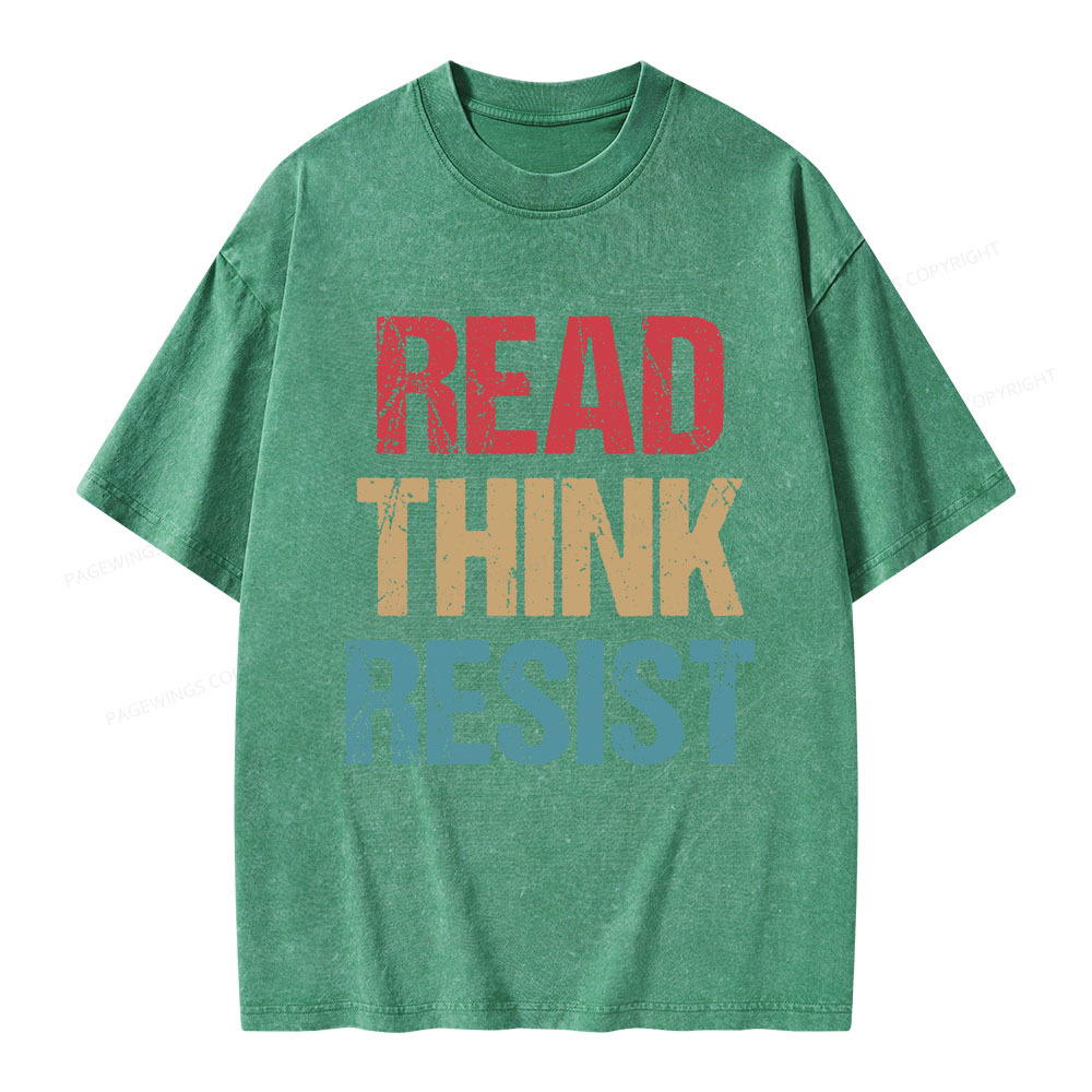 Pagewings Read Think Resist Unisex Washed T-shirt