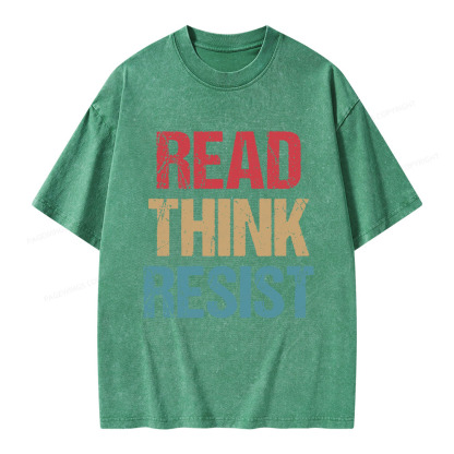 Pagewings Read Think Resist Unisex Washed T-shirt