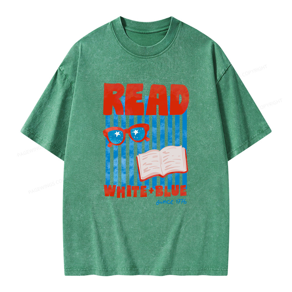 Pagewings Read White Blue Fourth Of July Book Unisex Washed T-shirt