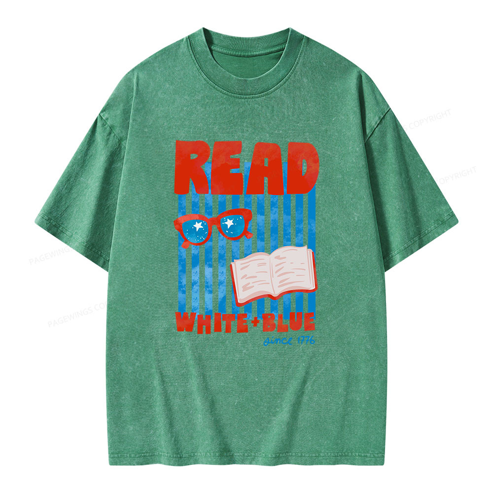 Pagewings Read White Blue Fourth Of July Book Unisex Washed T-shirt