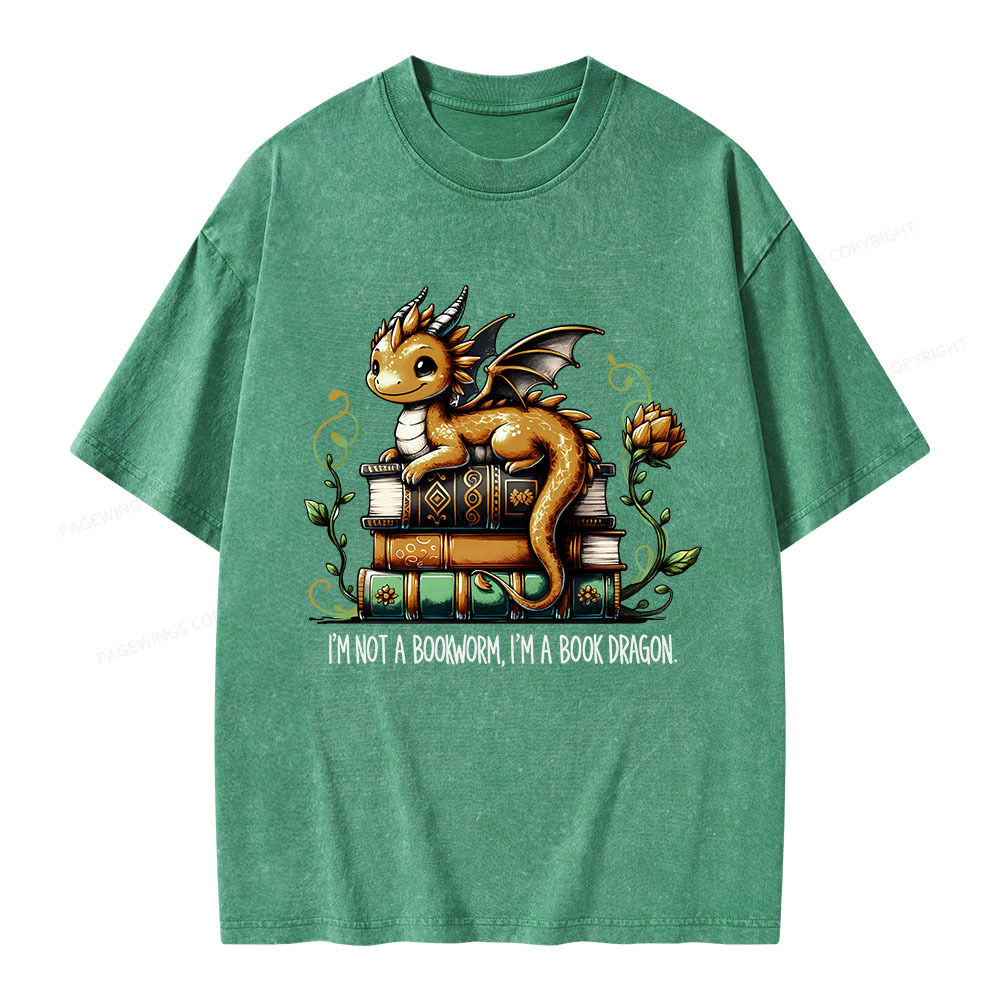 Pagewings Book Lover I'm Not A Bookworm I'm A Book Dragon  Unisex Washed T-shirt