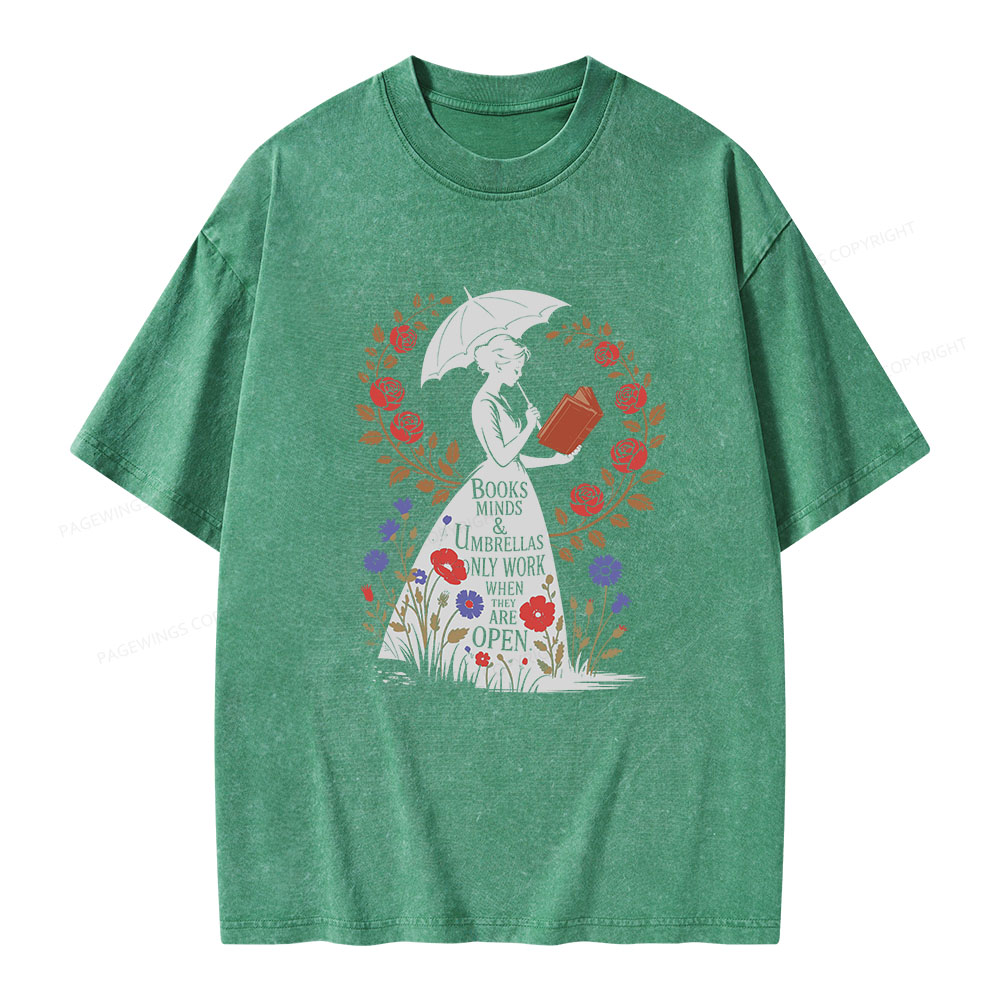 Pagewings Books Minds Umbrellas Quote Unisex Washed T-shirt