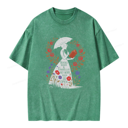 Pagewings Books Minds Umbrellas Quote Unisex Washed T-shirt
