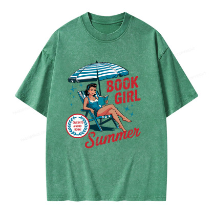 Pagewings Book Girl Summer Bookish Unisex Washed T-shirt