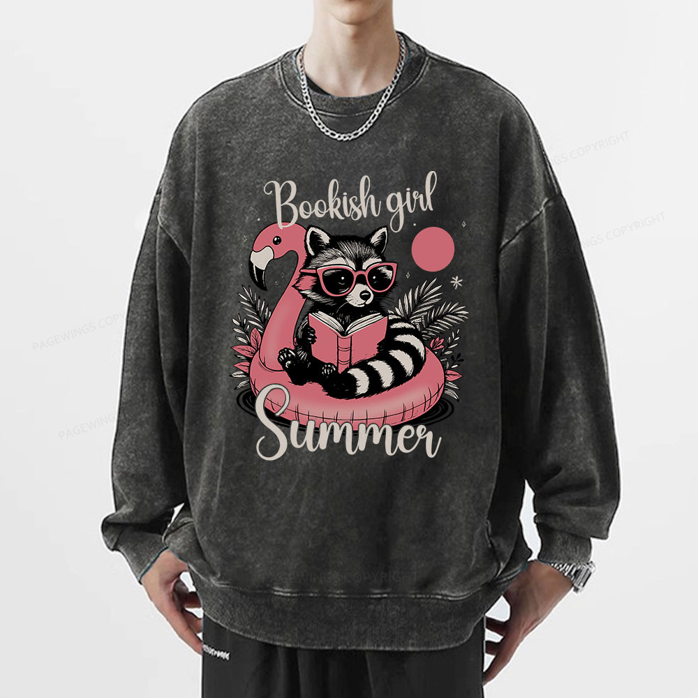 Pagewings Feral Bookish Girl Summer Unisex Washed Sweatshirt