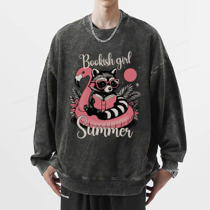 Pagewings Feral Bookish Girl Summer Unisex Washed Sweatshirt