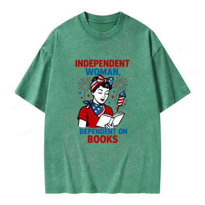 Pagewings Independent Woman, Dependent On Books Unisex Washed T-shirt