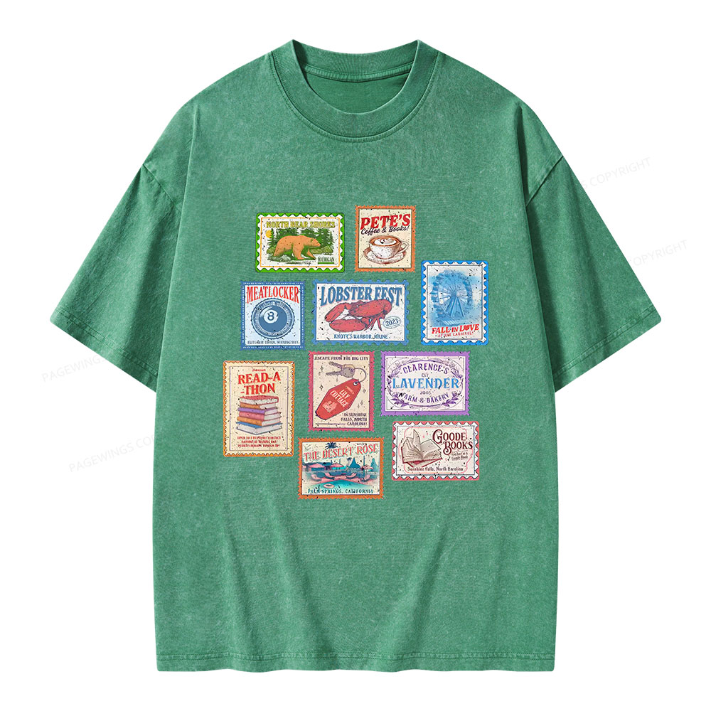 Pagewings Books Stamp Beach Read Unisex Washed T-shirt