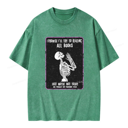 Pagewings I Promise I’ll Try To Reading All Books Unisex Washed T-shirt