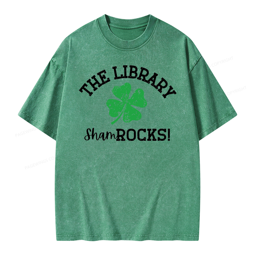 Pagewing Librarian Gift, Shamrock Shirt Unisex Washed T-shirt