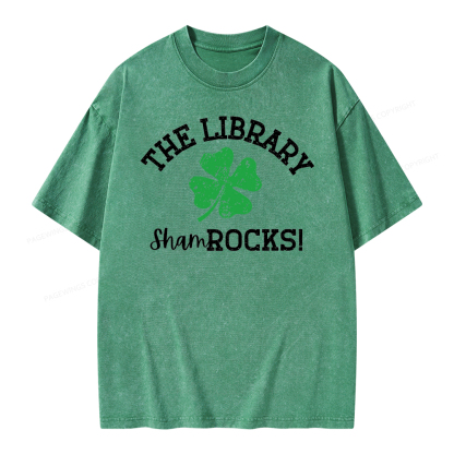 Pagewing Librarian Gift, Shamrock Shirt Unisex Washed T-shirt