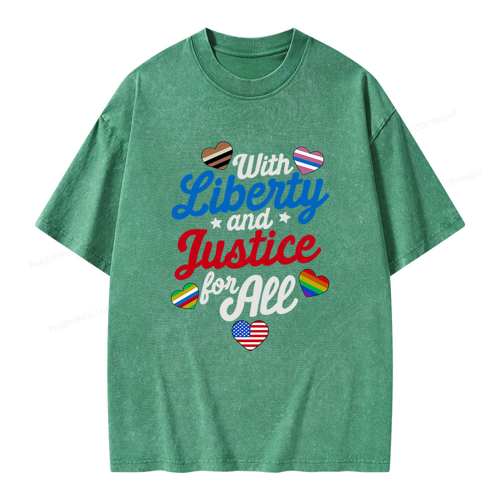 Pagewings With Liberty And Justice For All Unisex Washed T-shirt
