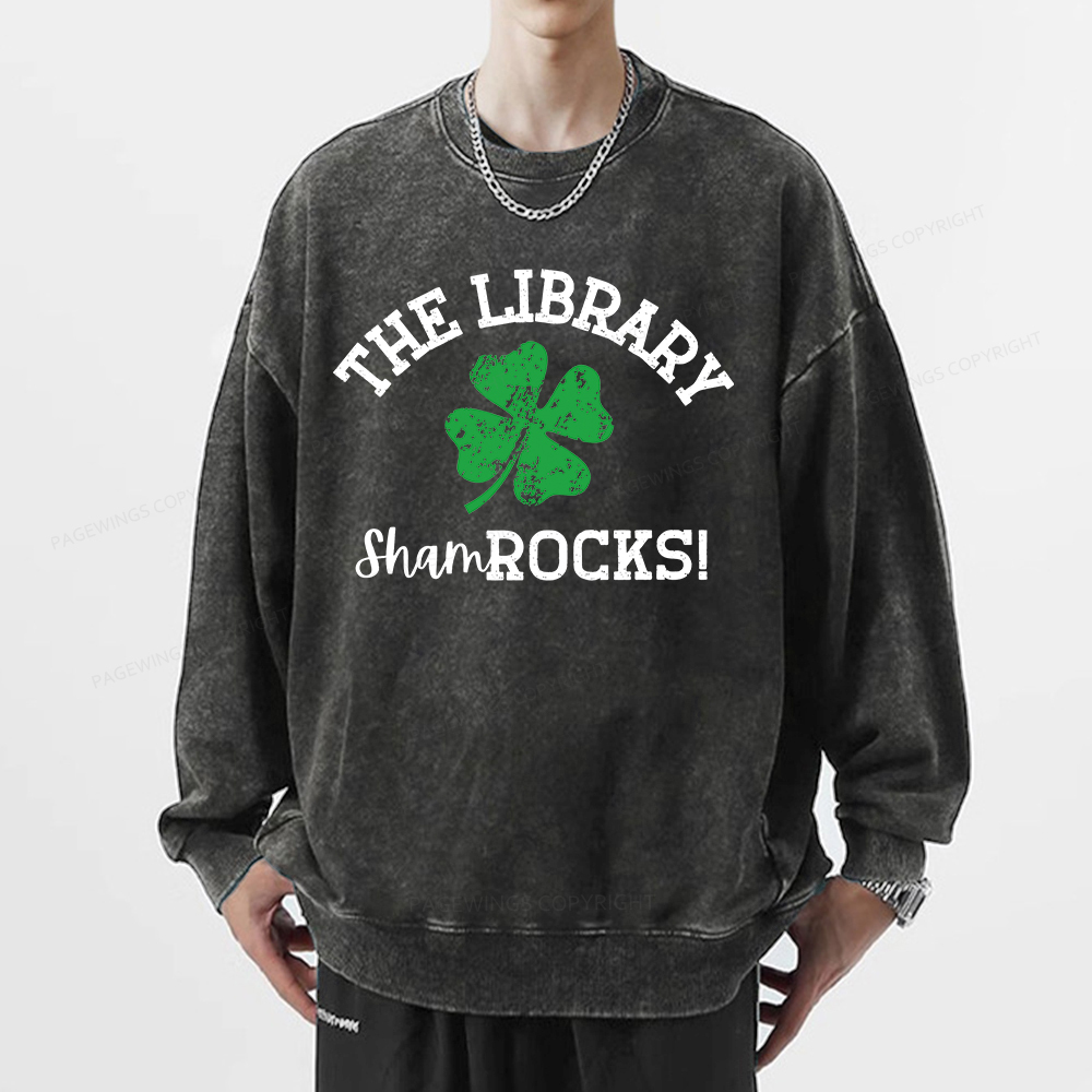 Pagewin Librarian Gift, Shamrock Shirt Unisex Washed Sweatshirt
