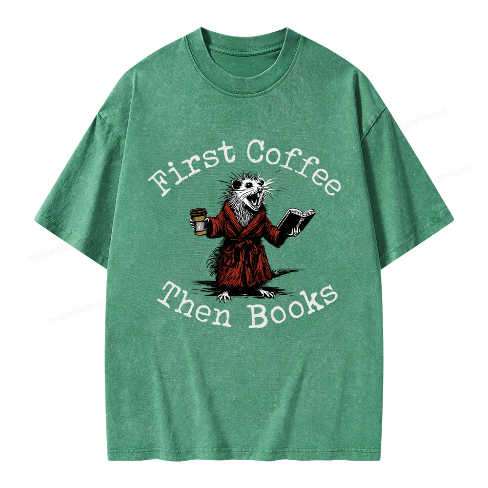 Pagewings First Coffee Then Books Unisex Washed T-shirt