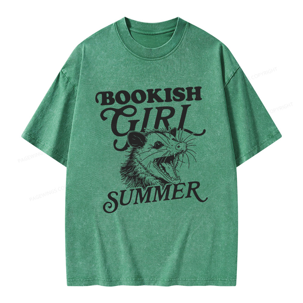 Pagewings Feral Bookish Girl Summer Unisex Washed T-shirt